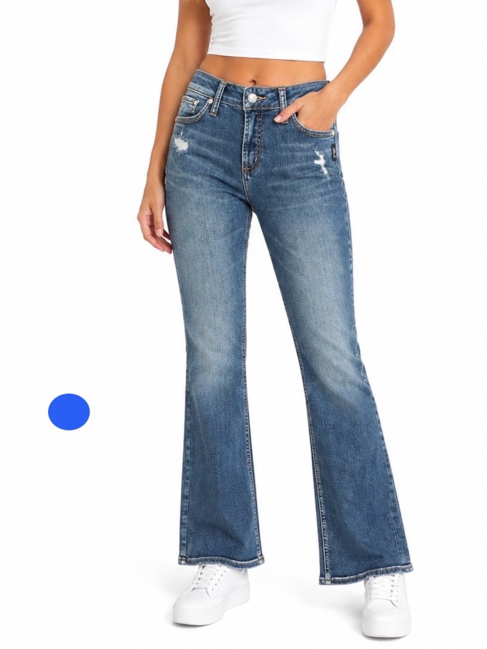 Silver Jeans Elyse Slim Boot Cut Jeans W26 L29 Distressed Stretch Denim